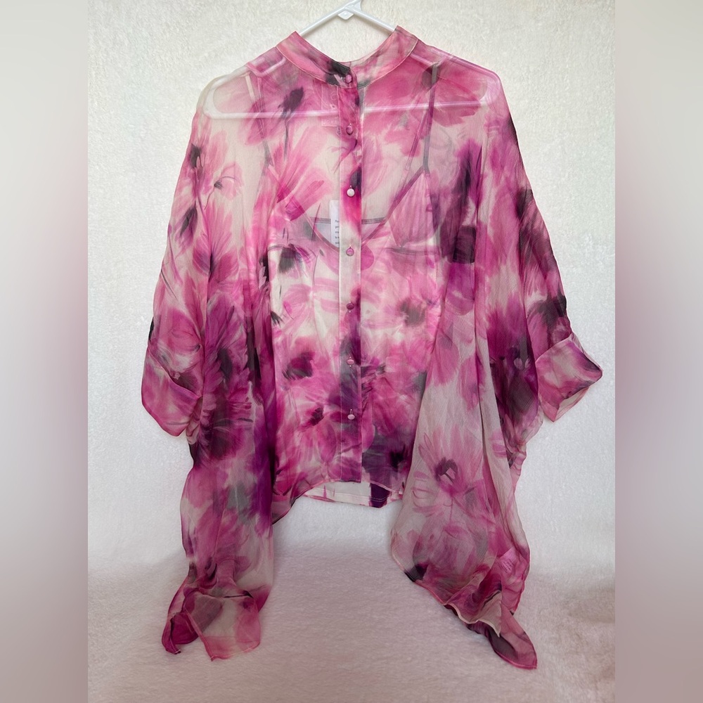 Johnny Was Katia Floral Silk Handkerchief Blouse size Small Medium NWT - Picture 2 of 16